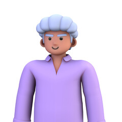 3D ILLUSTRATION RENDERING. PORTRAIT SMILLING MAN CUTE CARTOON CHARACTER YOUNG MALE MODEL STANDING ON ISOLATED WHITE BACKGROUND. MINIMAL SOCIAL MEDIA AVATAR PEOPLE PROFILE PICTURE DESIGN. 