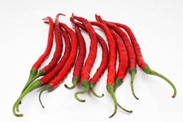 portrait of cabe kriting merah or Capsicum annuum or curly red chili