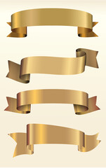 Ribbon Banner Vector, Gold Ribbon Banner