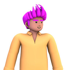 3D ILLUSTRATION RENDERING. PORTRAIT SMILLING MAN CUTE CARTOON CHARACTER YOUNG MALE MODEL STANDING ON ISOLATED WHITE BACKGROUND. MINIMAL SOCIAL MEDIA AVATAR PEOPLE PROFILE PICTURE DESIGN. 