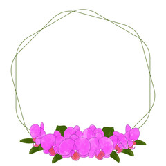 ピンクの胡蝶蘭のかわいい水彩イラストフレーム素材