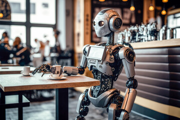 A humanoid robot working in a caf?, Generative AI