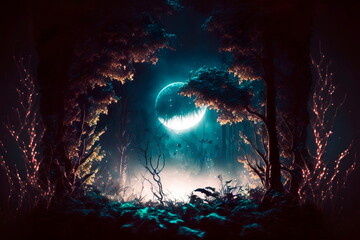 Fototapeta na wymiar Dark forest moonlight , concept of nature Generative AI