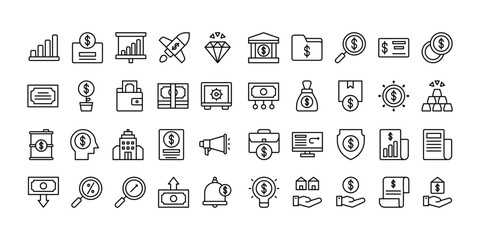 Investment Icon Pack With Outline Style, 64 x 64 px, icon simple for investment presentation