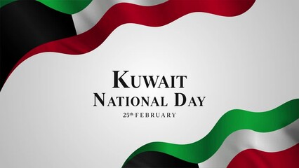 Kuwait National Day Animation with waving flag and text, 4k Kuwait National Day Animation