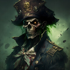 a dangerous and frightening human hybrid buffalo creature that embodies the traits of both a pirate and a zombie