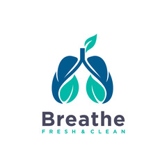 Fresh Breathing logo design. Vector illustration of abstract Lungs and Leaf . modern logo design vector icon template