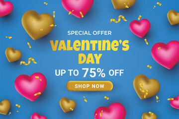 happy valentine's day background design with 3d love ornament, romantic poster template