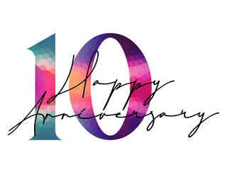 10 ten years anniversary. Vector colorful digits with white background, Happy retirement celebration etc.