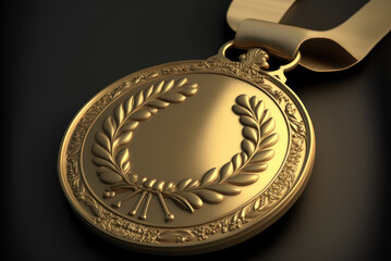 Golden medal with ribbon, generative ai