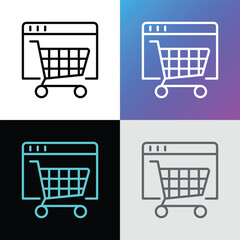 Online marketing thin line icon. Web page with shopping cart. Online strategy for promotion. Vector illustration.