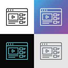 Video marketing thin line icon. Web page with button play. Promotion, advertising in video. Vector illustration.