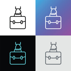 Fototapeta premium Briefcase in hand thin line icon. Symbol of portfolio. Vector illustration.