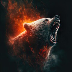 A fiery, snarling fantasy bear. 