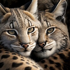 Valentine's Day Loving Cuddling Bobcat Couple (generative AI)