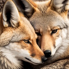 Obraz premium Valentine's Day Loving Cuddling Coyote Couple (generative AI)