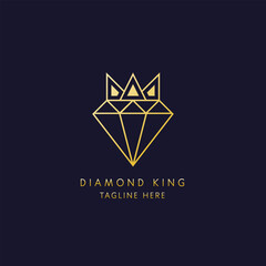 Diamond jewelery king logo design illustration. Creative symbol throne queen jewelry treasure gold money diamond line logo type vector. Isolated background.