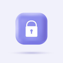 3d lock icon. Internet security sign on realistic violet button. Modern infographic logo and pictogram. Vector cartoon illustration.