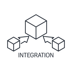 Integration. Сonsolidation. Vector linear icon isolated on white background.
