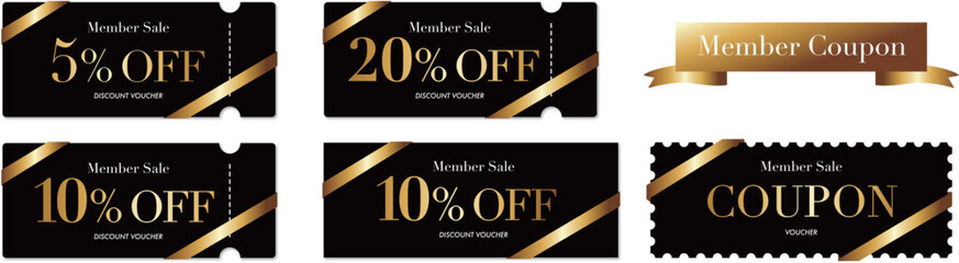 メンバーセールに使える黒と金のクーポンベクターアイコンセット