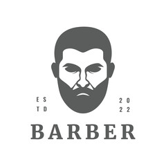 men head face bearded cool barbershop logo design stylish salon haircut illustration vector