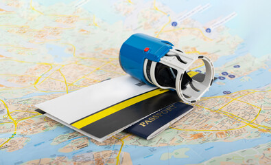 Travel documents, tickets and passport control, border check, visa and tickets, stamp concept