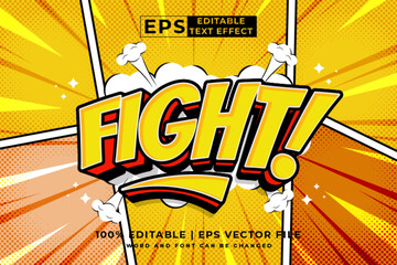 Editable text effect - fight comic 3d cartoon template style premium vector
