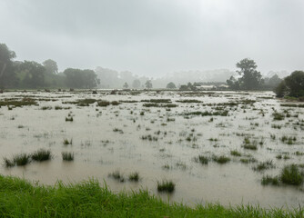 Disastrous Flooded fields on outskirts Tauranga.
