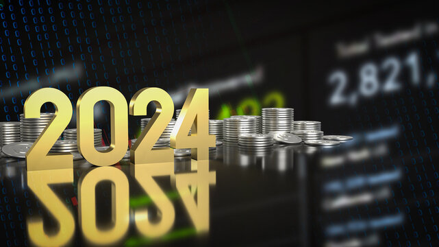 The gold number 2024 for new year concept 3d rendering.