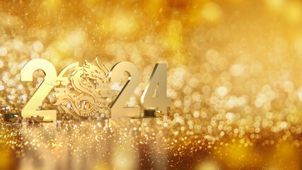 The gold Chinese money and dragon zodiac for 2024 year 3d rendering