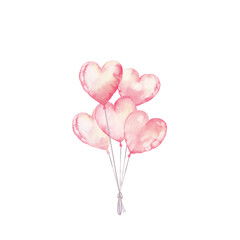 watercolor painting of heart balloons shape.