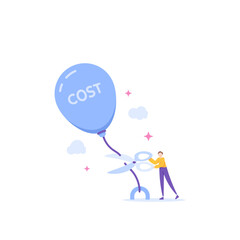 reduce the costs involved. cut unnecessary costs. cut or eliminate factors that can increase the costs that must be incurred. a businessman cuts a balloon with scissors. illustration concept design