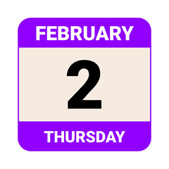 2 February, Thursday. Date template. Useful design for calendar or event promotion. Vector illustration EPS 10 File