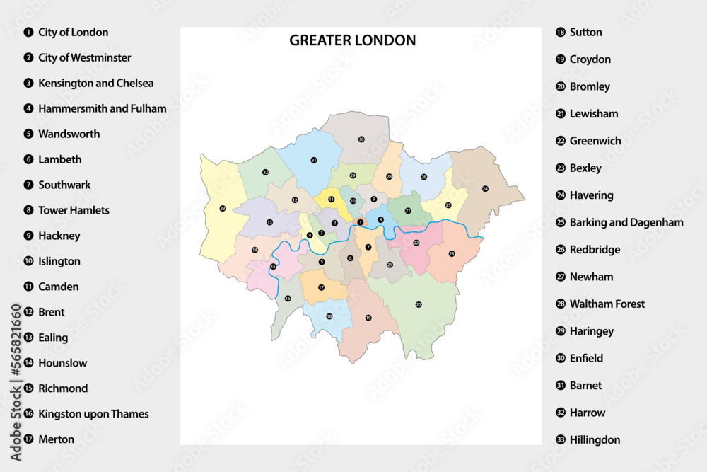 Poster Administrative map of Greater London region, United Kingdom