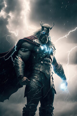 Fototapeta premium Norse mythology, Thor, God of thunder, Generative AI