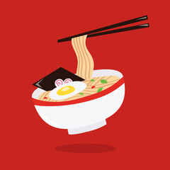 Cartoon Ramen Noodle Soup Bowl