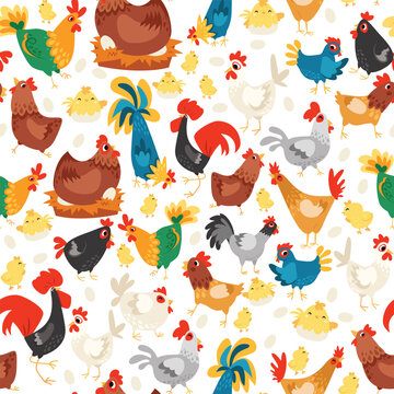 Chickens Seamless Pattern Background