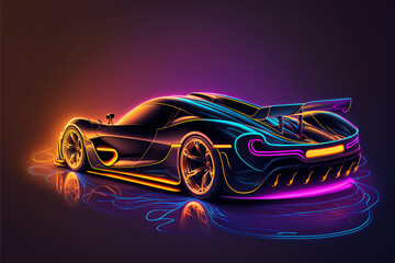 Naklejka premium hypercar neon lightning neon background generated ai