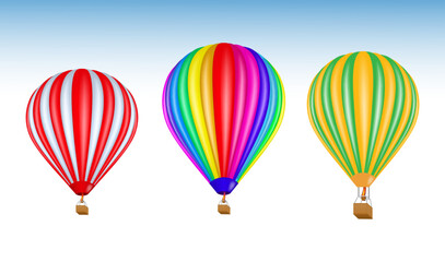 Fototapeta na wymiar colorful hot air ballon with basket isolated
