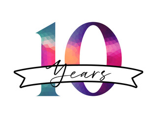 10 ten years anniversary. Vector colorful digits with white background, Happy retirement celebration etc.
