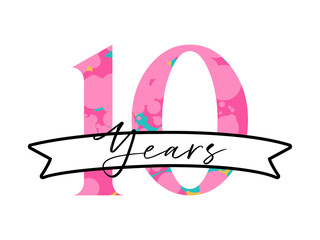 10 ten years anniversary. Vector colorful digits with white background, Happy retirement celebration etc.
