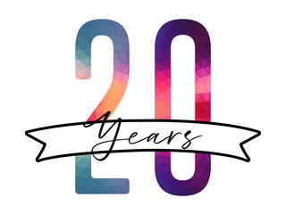 20 twenty years anniversary. Vector colorful digits with white background, Happy retirement celebration etc.