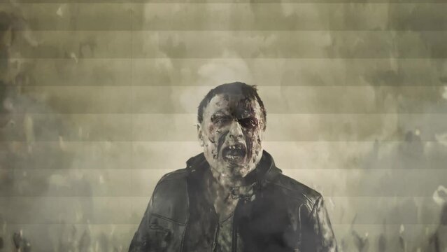 Zombie. The average plan. Surveillance camera. Interferences.