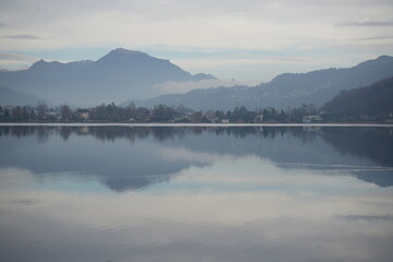 Obraz na płótnie Canvas Beautiful lake view in Lavena Ponte Tresa, Province of Varese, Italy