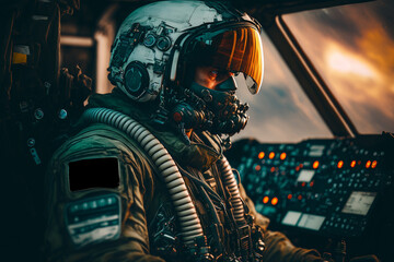 Fighter pilot in cockpit, Generative AI