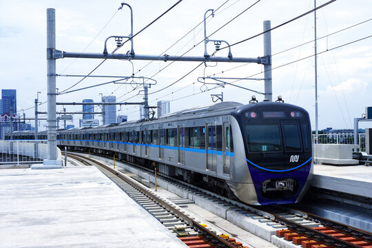 MRT train set on railroad track on March 28, 2019 - jakarta, indonesia