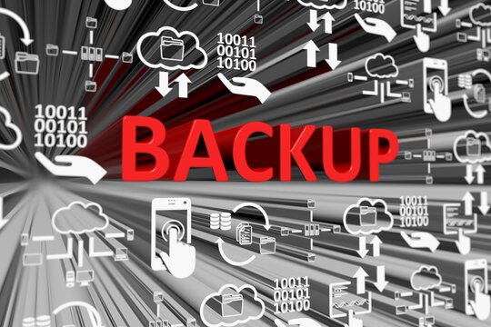 BACKUP concept blurred background 3d render illustration