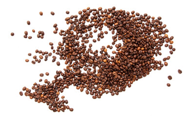 Roasted coffee beans isolated on white background.