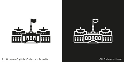 Obraz premium Old Parliament House Icon. Landmark building of Canberra, the capital city of Australia 