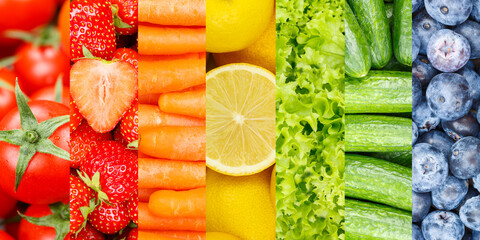 Fruits and vegetables background collection of fresh fruit panorama with berries